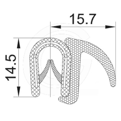 Klemprofiel | EPDM | mosrubber flap | zwart | 14,5 x 15,7 mm | rol 50 meter